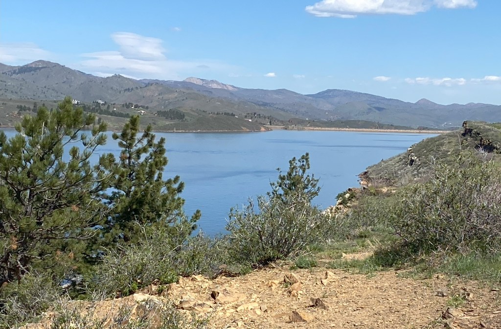 A picture of Horsetooth Reservoir looking north at the dam