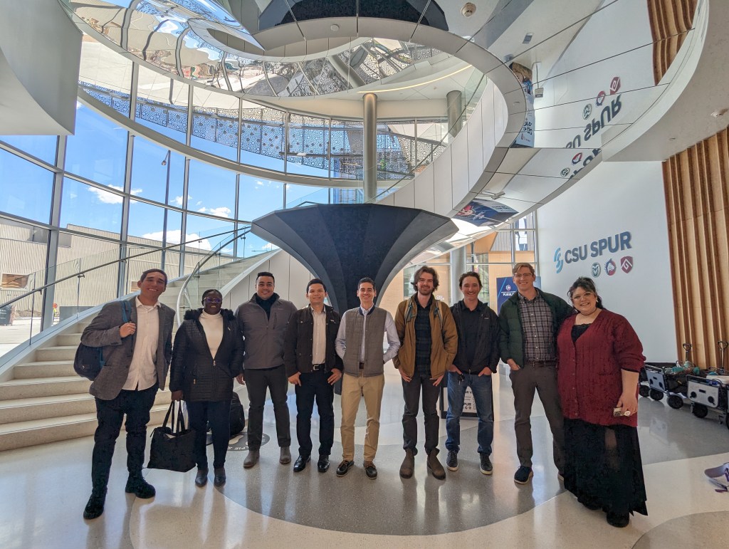 Group of students stand in the CSU Spur Hydro Lobby in front of staircase