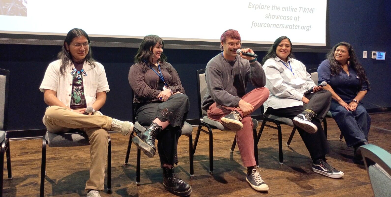 A photo of five Tribal Water Media Fellow panelists sitting in chairs.